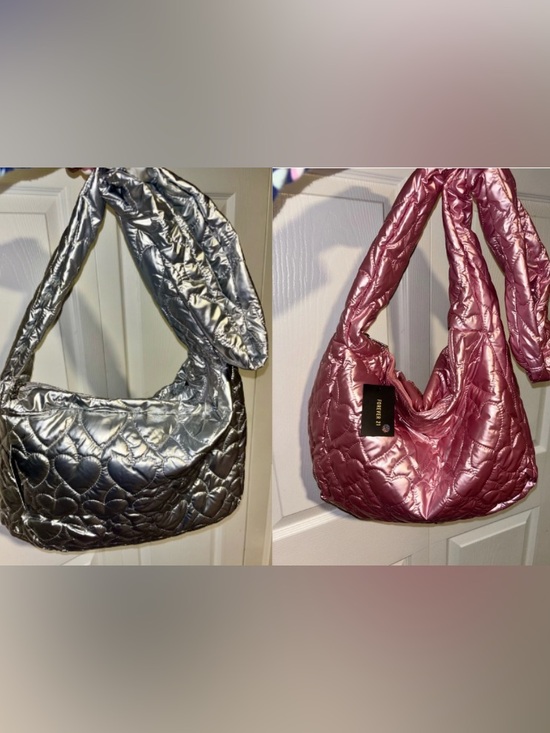 Forever 21 Handbags - Bundle of Quilted Hearts Silver and Pink Metallic Crossbody Handbag Purse